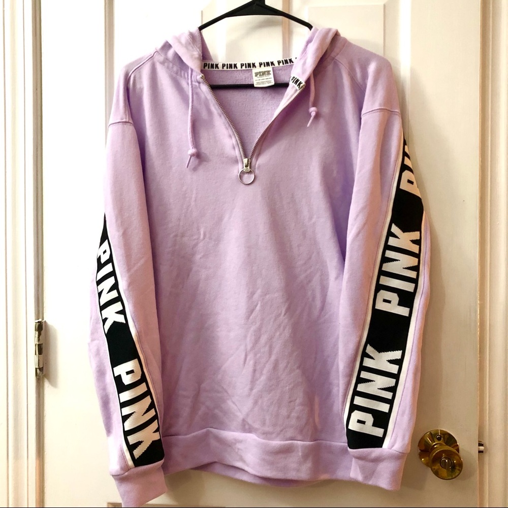 VS PINK HALFZIP HOODIE WITH LOGO LONG SLEEVE